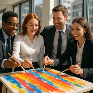 Teambuildung und Mitarbeiter Kommunikation Kunstmalerei Workshop Firmenevent